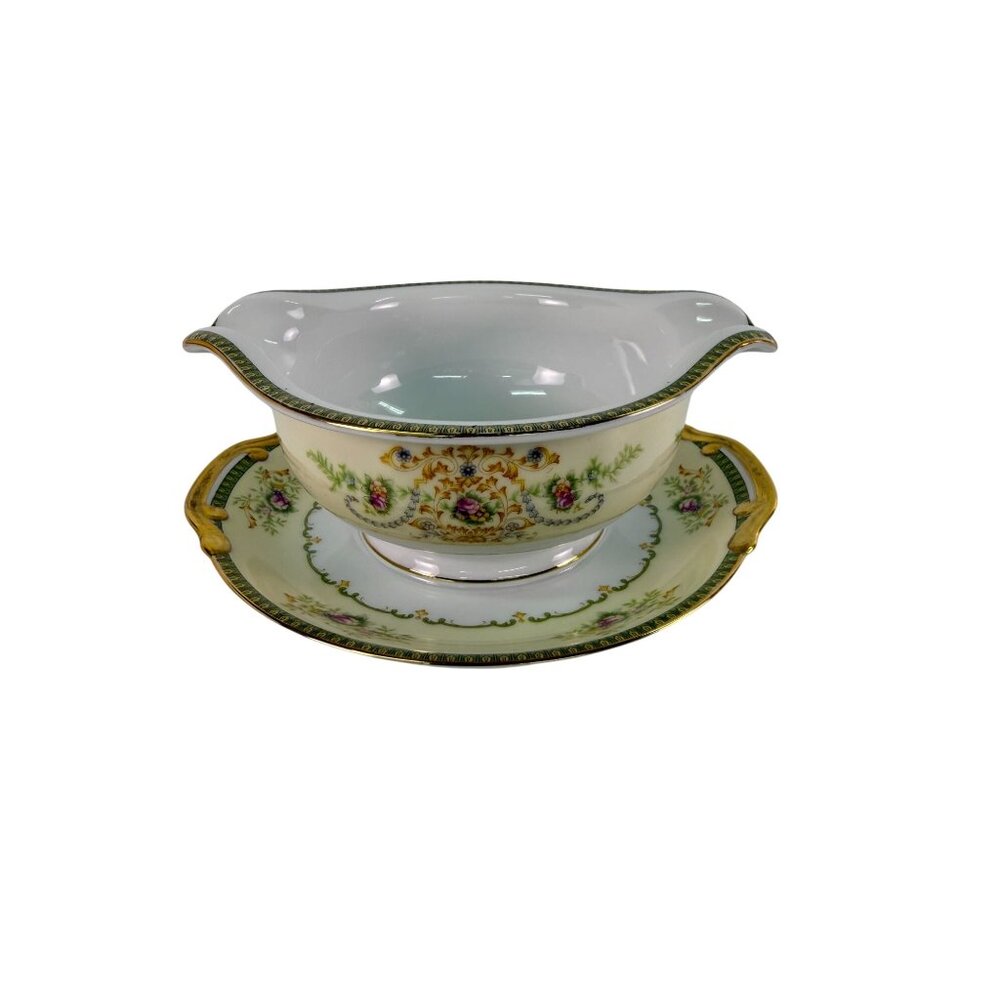 Vintage Meito China Gravy Sauce Boat w/ Underplate Charm Pattern Gold Trim Japan - Picture 4 of 6